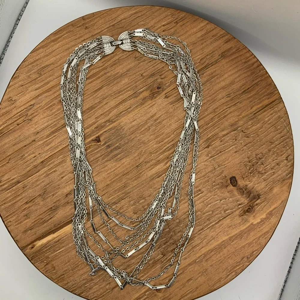 Sarah Coventry Vintage Silver Tone Multi-Strand Layered Cascade Chain Necklace